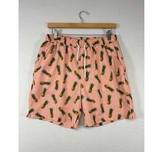 Tropical Mosmann Australia Men Large Pink Pineapple Print Mesh Lined Swim Trunks